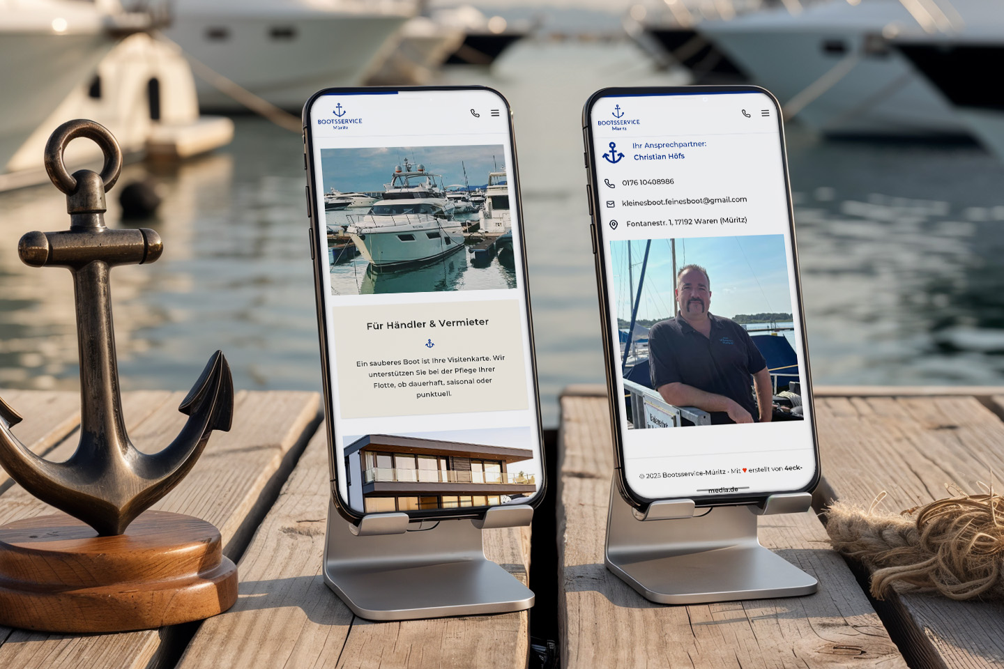 4eck Media | Webdesign & SEO/GEO Projet - One-page illustré sans CMS pour un service nautique sur la Müritz