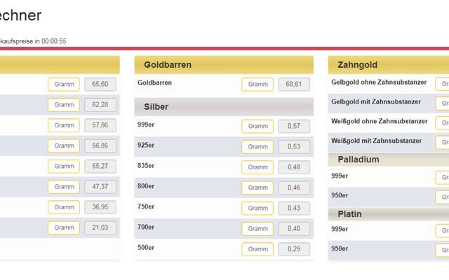 WebiProg GmbH Projet - Goldrechner