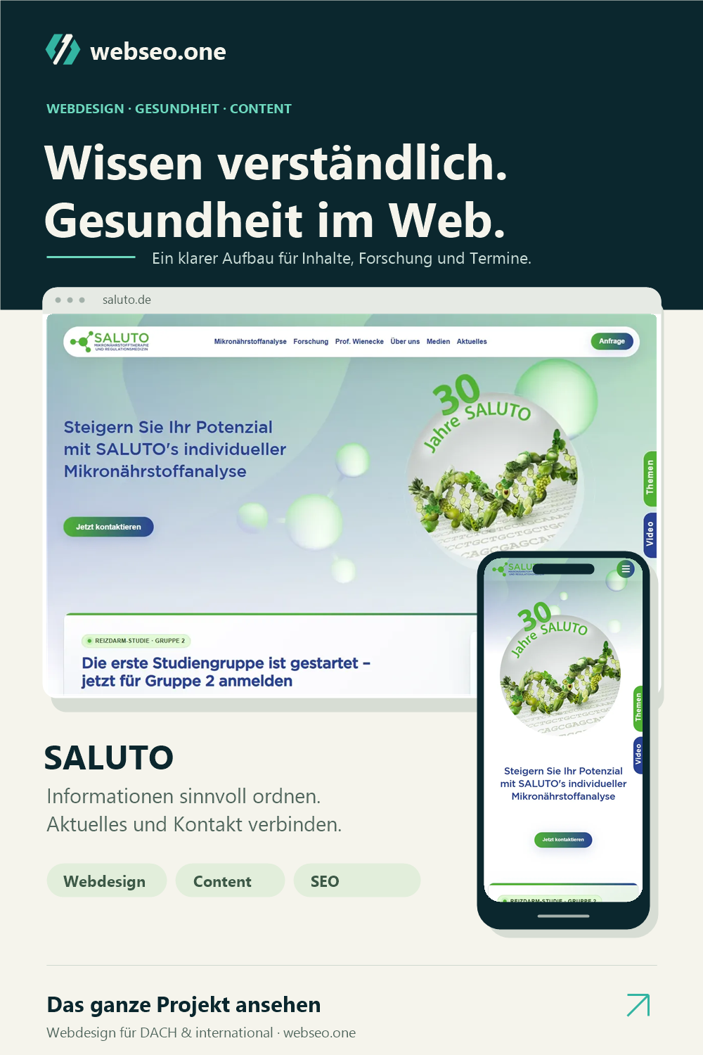 webseo.one Projet - SALUTO, Webdesign pour la santé et la recherche