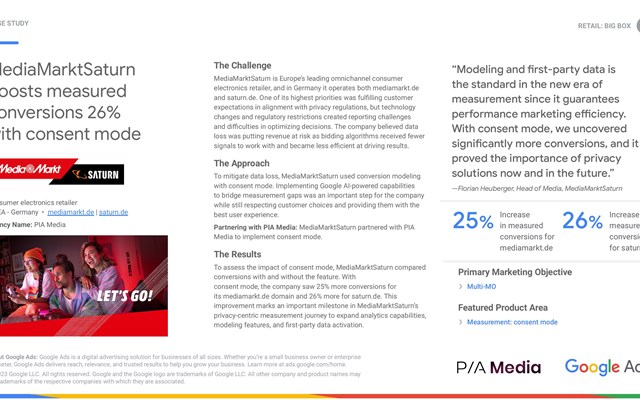 PIA Media MUC GmbH Projet - MediaMarktSaturn augmente ses ventes mesurées de 26 % grâce au mode de consentement