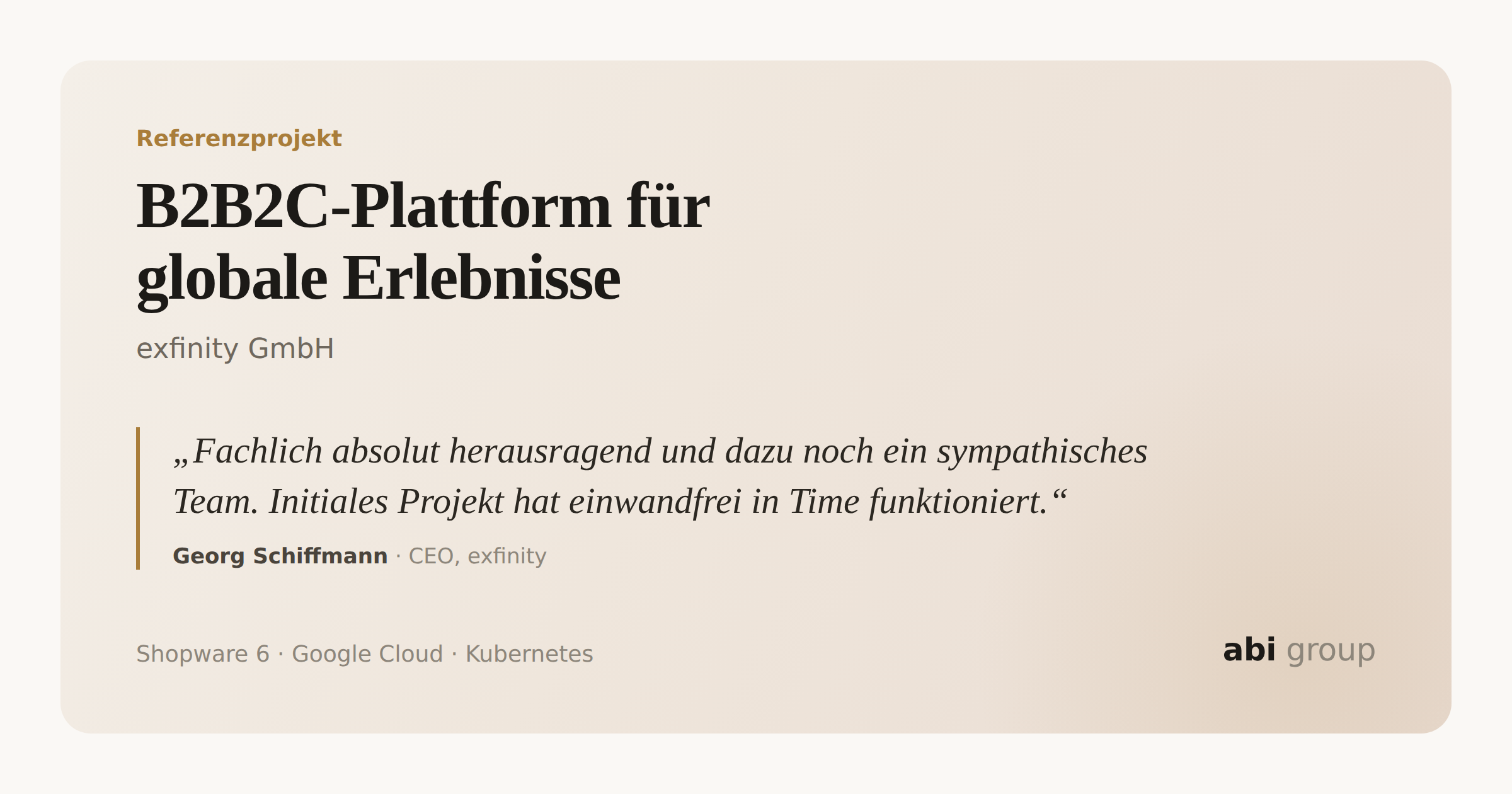 abi group GmbH Projet - Plateforme B2B2C pour des expériences mondiales sur Shopware 6