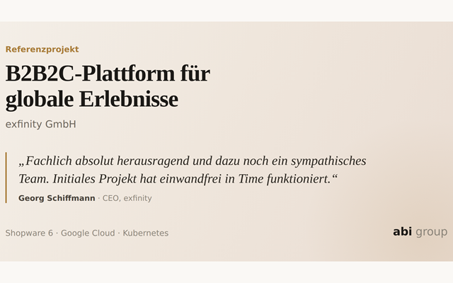abi group GmbH Projet - Plateforme B2B2C pour des expériences mondiales sur Shopware 6
