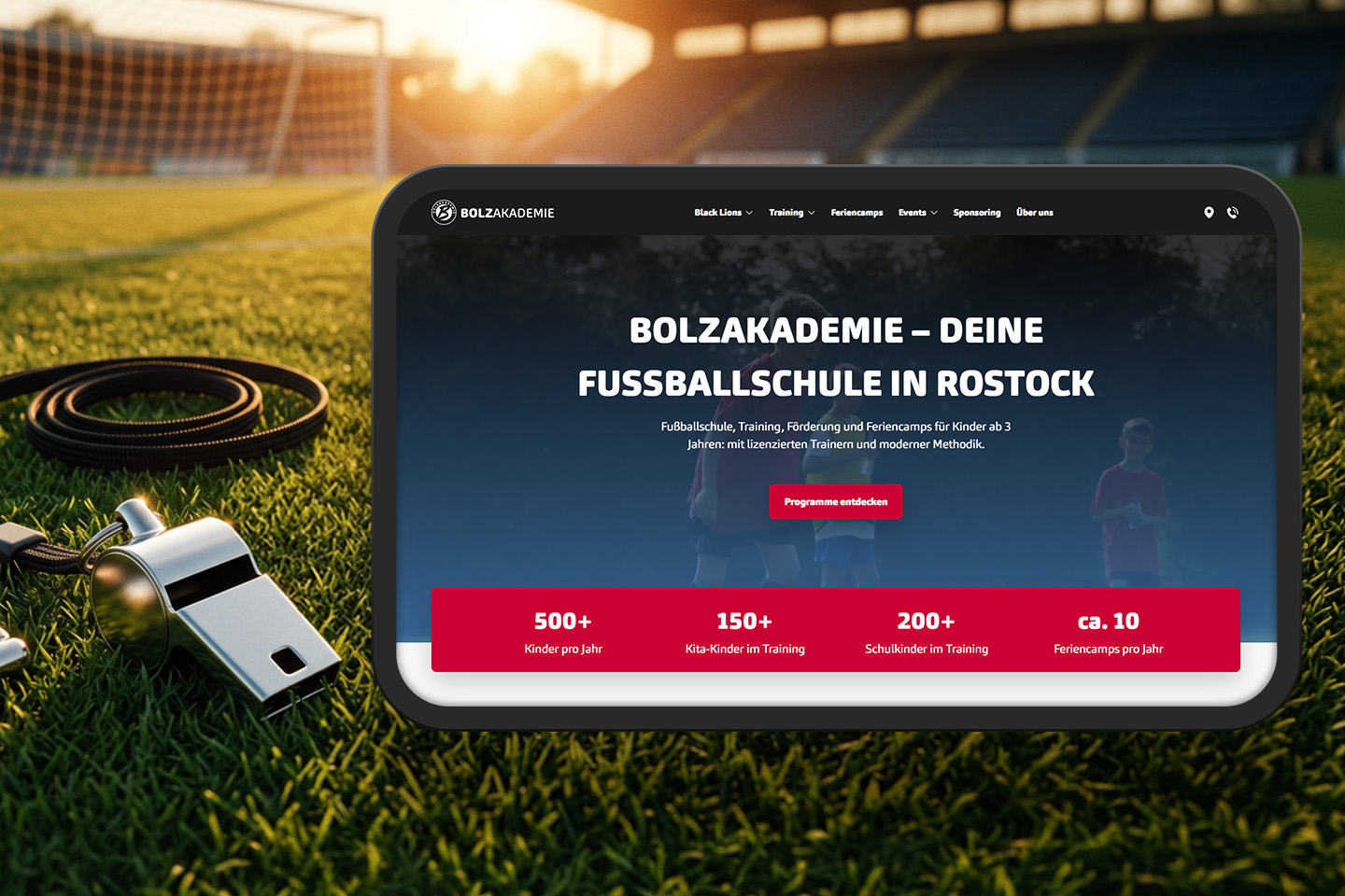 4eck Media | Webdesign & SEO/GEO Projet - Refonte de l’identité de marque avec réservation en ligne pour l’école de football Bolzakademie Rostock
