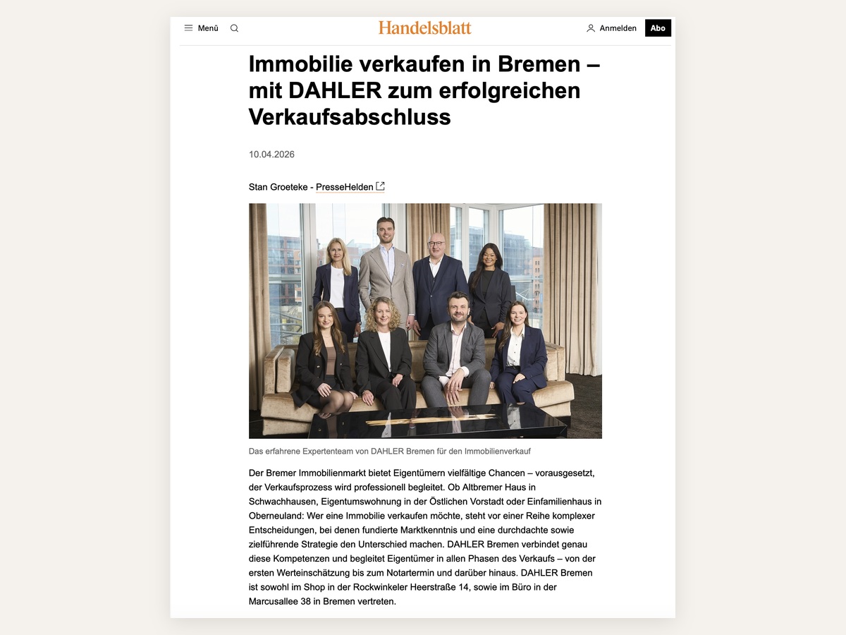 Article sur la vente immobilière à Brême avec DAHLER
