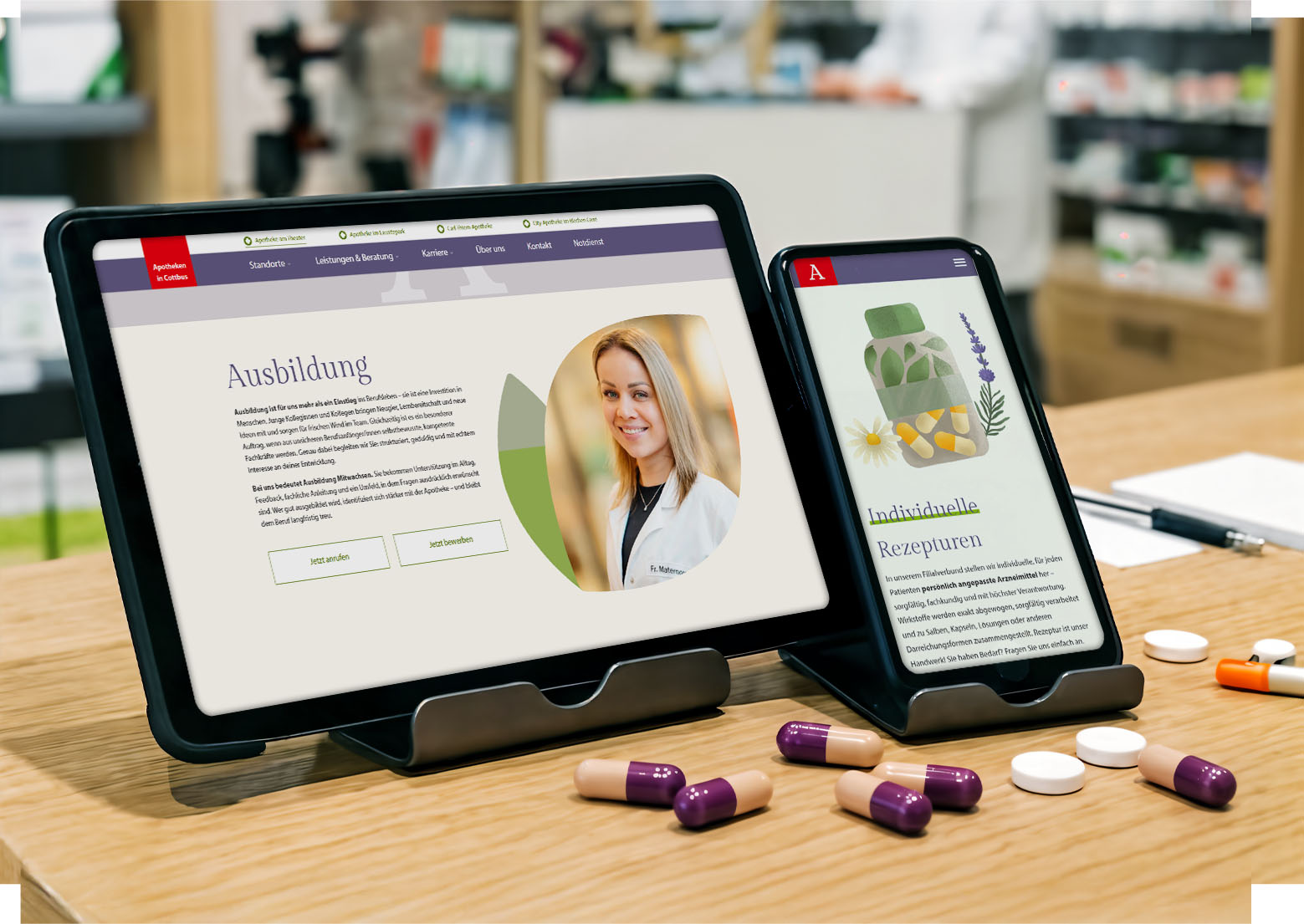 4eck Media | Webdesign & SEO/GEO Projet - Marque ombrelle numérique et site web avec espace carrière pour quatre pharmacies à Cottbus