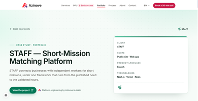 AZINOVE SAS Projet - STAFF, Short-Mission Matching Platform