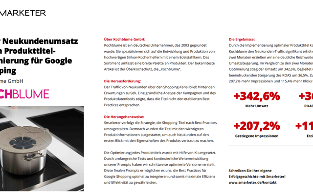 Smarketer GmbH | Google Ads Agentur Projet - Plus de chiffre d’affaires grâce à l’optimisation des titres produits pour Google Shopping