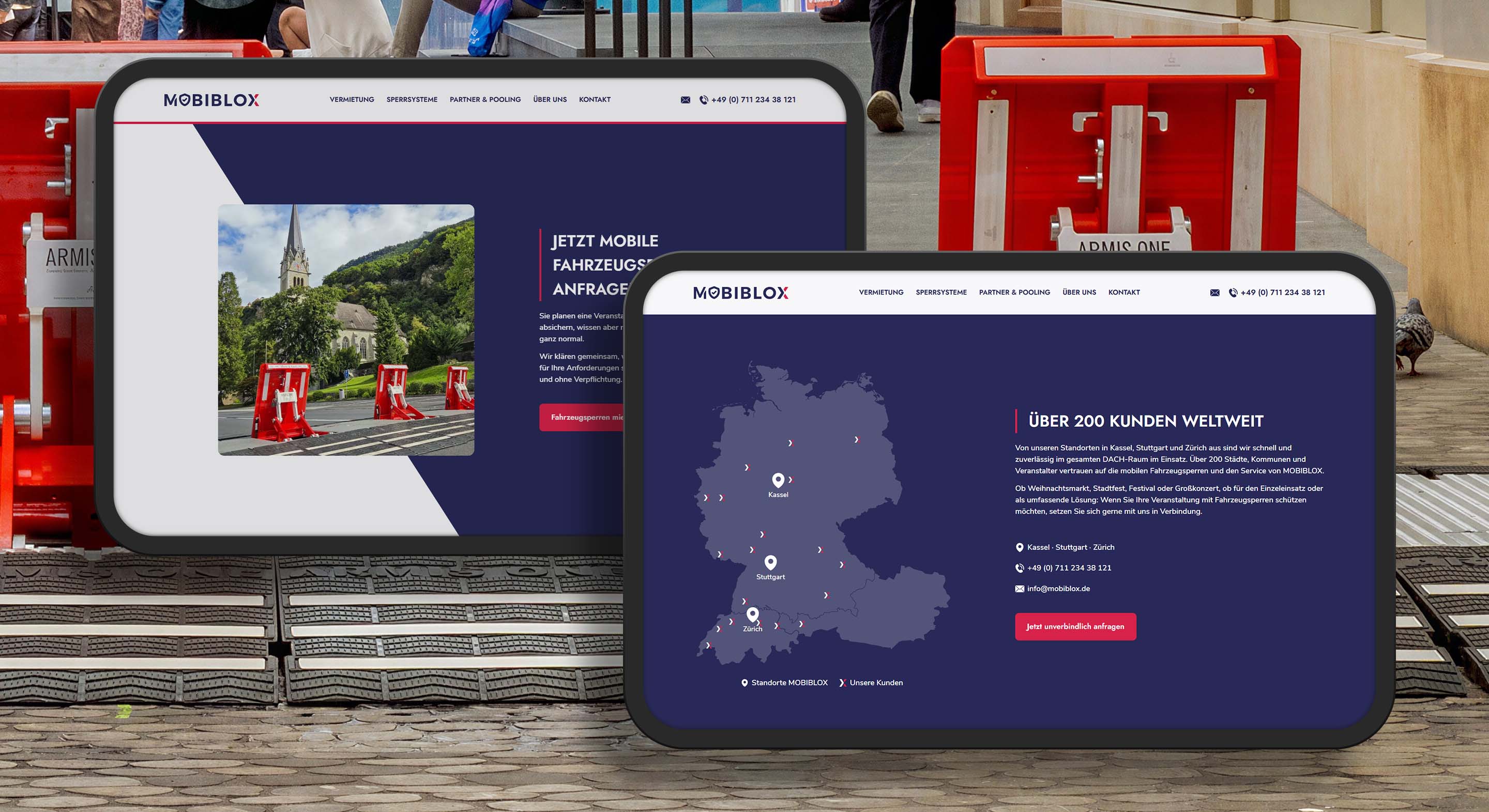 4eck Media | Webdesign & SEO/GEO Projet - Refonte du site web dédié aux barrières mobiles pour véhicules, avec des offres de location et des sites dans la région DACH.