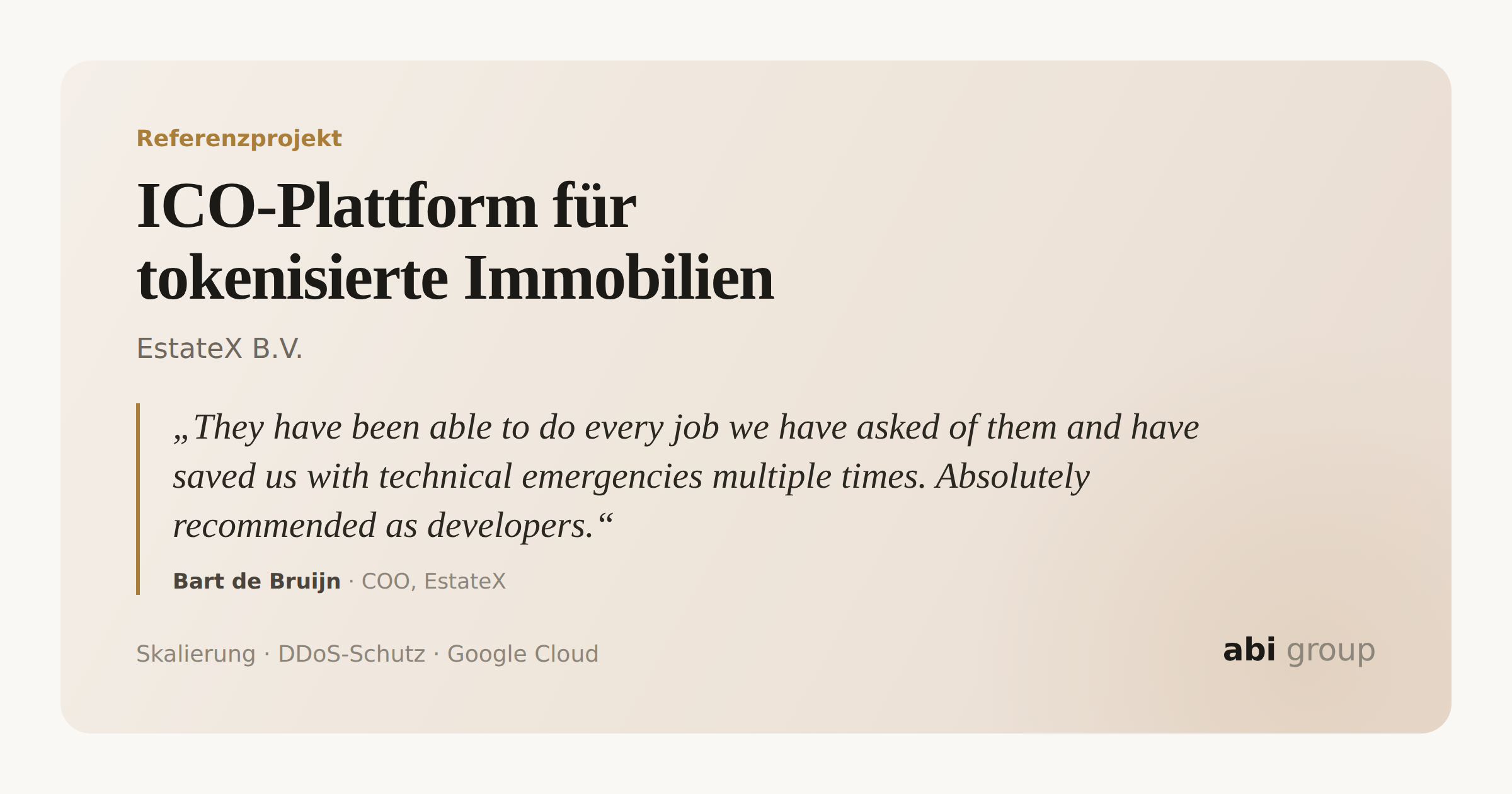 abi group GmbH Projet - Plateforme ICO pour des investissements immobiliers tokenisés